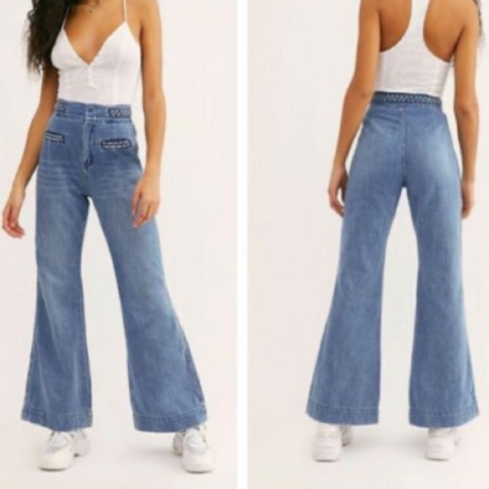 Free People | We the Free Braided High Waisted Flared Jeans Sz 27